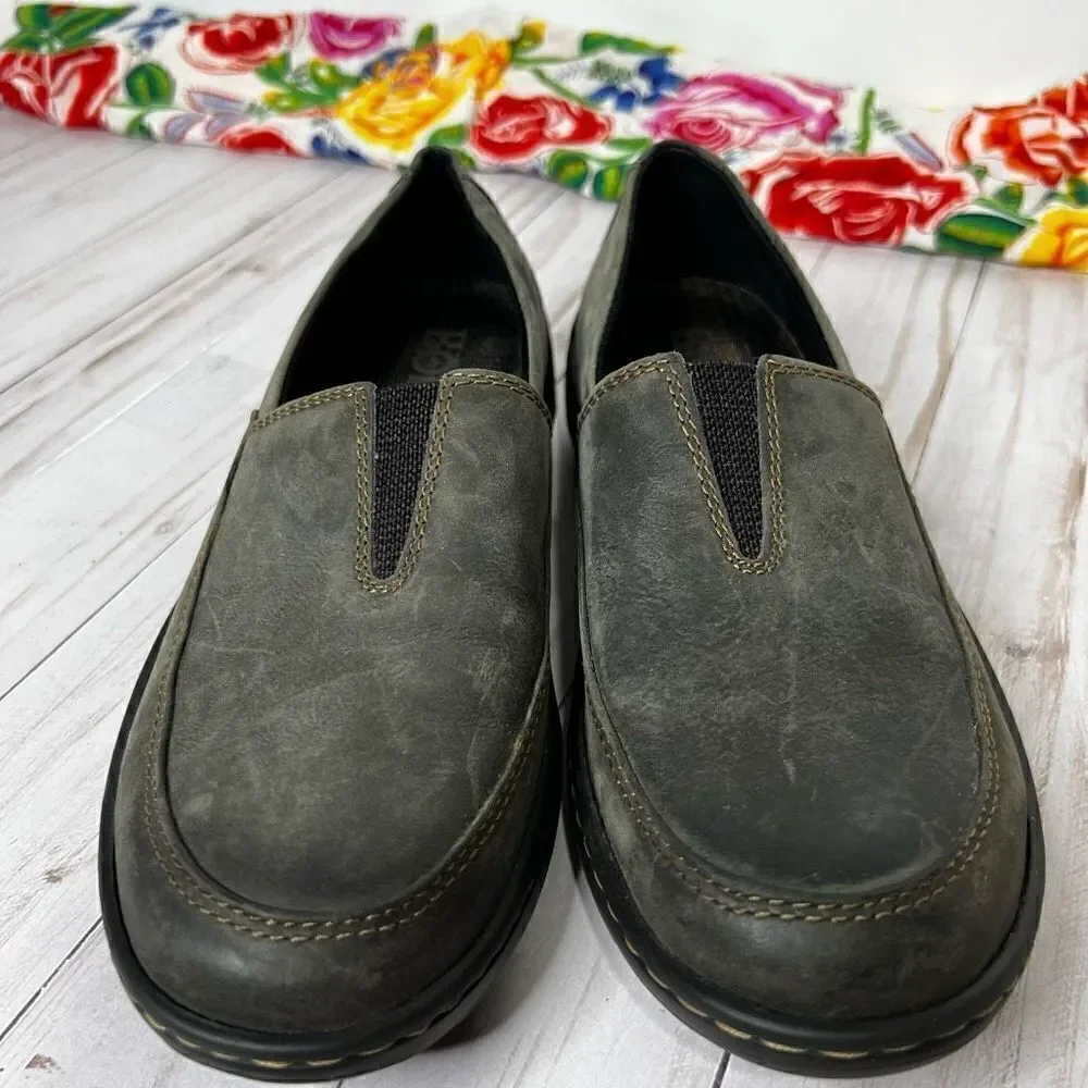 Born Gray Brown Leather Slip On Comfort Loafers - Picture 2 of 9